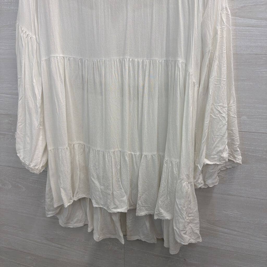 White Crochet Cutout Long Sleeve Button Down Top Medium