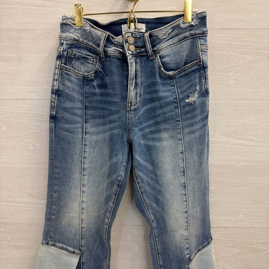 Vervet Medium Wash Patchwork Flare Leg Jeans 28