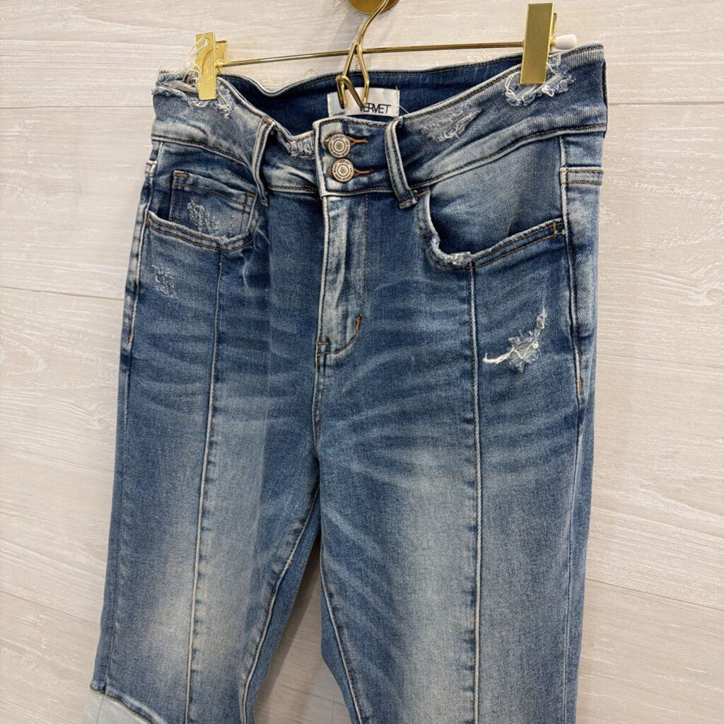 Vervet Medium Wash Patchwork Flare Leg Jeans 28