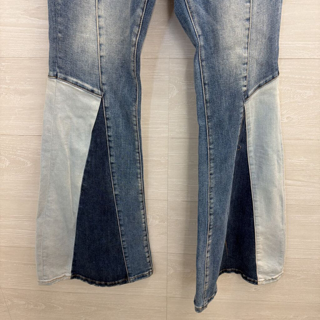 Vervet Medium Wash Patchwork Flare Leg Jeans 28