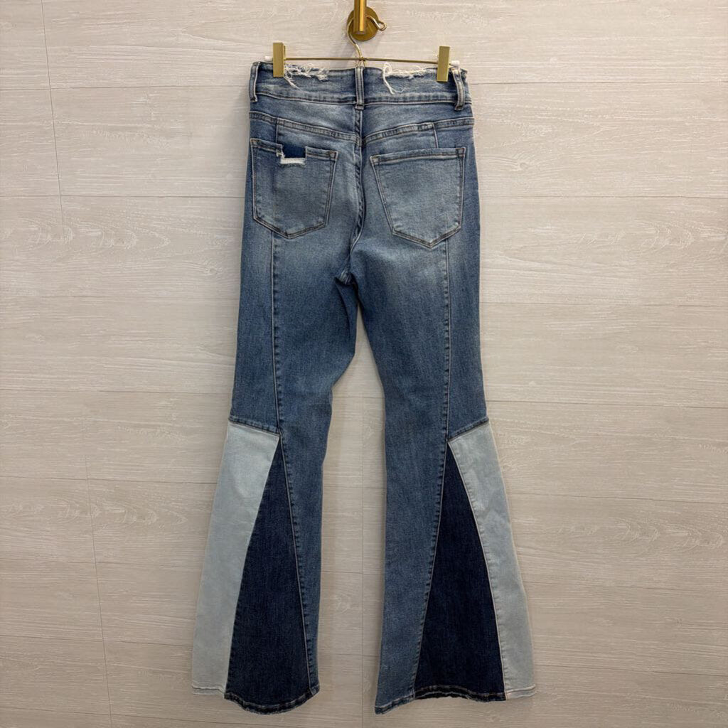 Vervet Medium Wash Patchwork Flare Leg Jeans 28