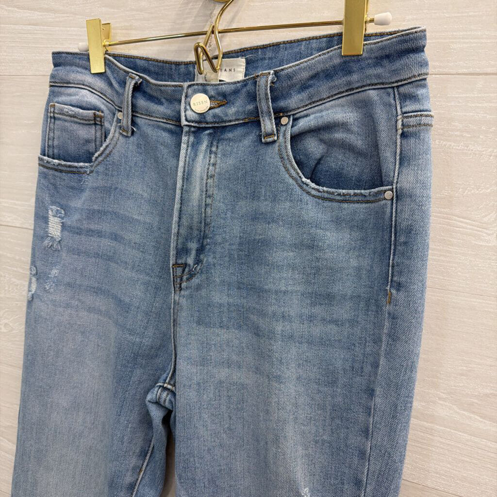 Risen Jeans Light Wash Frayed Hem Bootcut Jeans 29