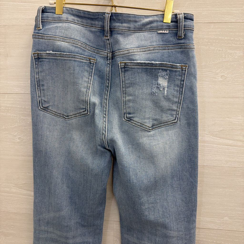 Risen Jeans Light Wash Frayed Hem Bootcut Jeans 29