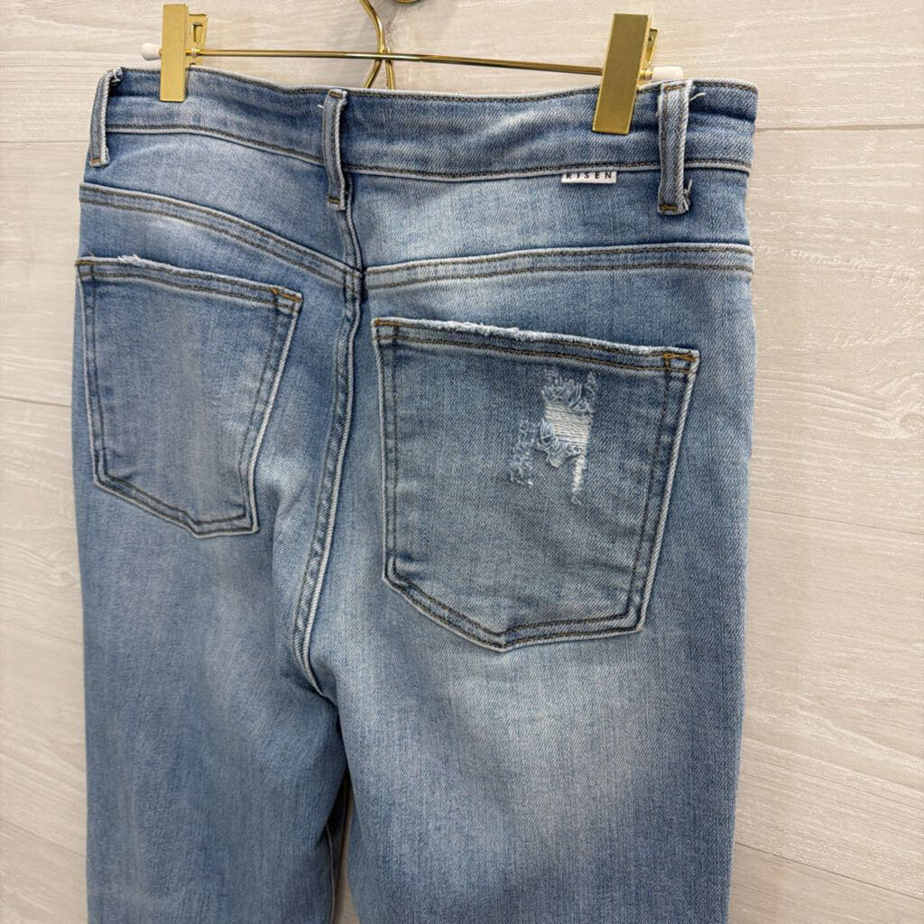 Risen Jeans Light Wash Frayed Hem Bootcut Jeans 29