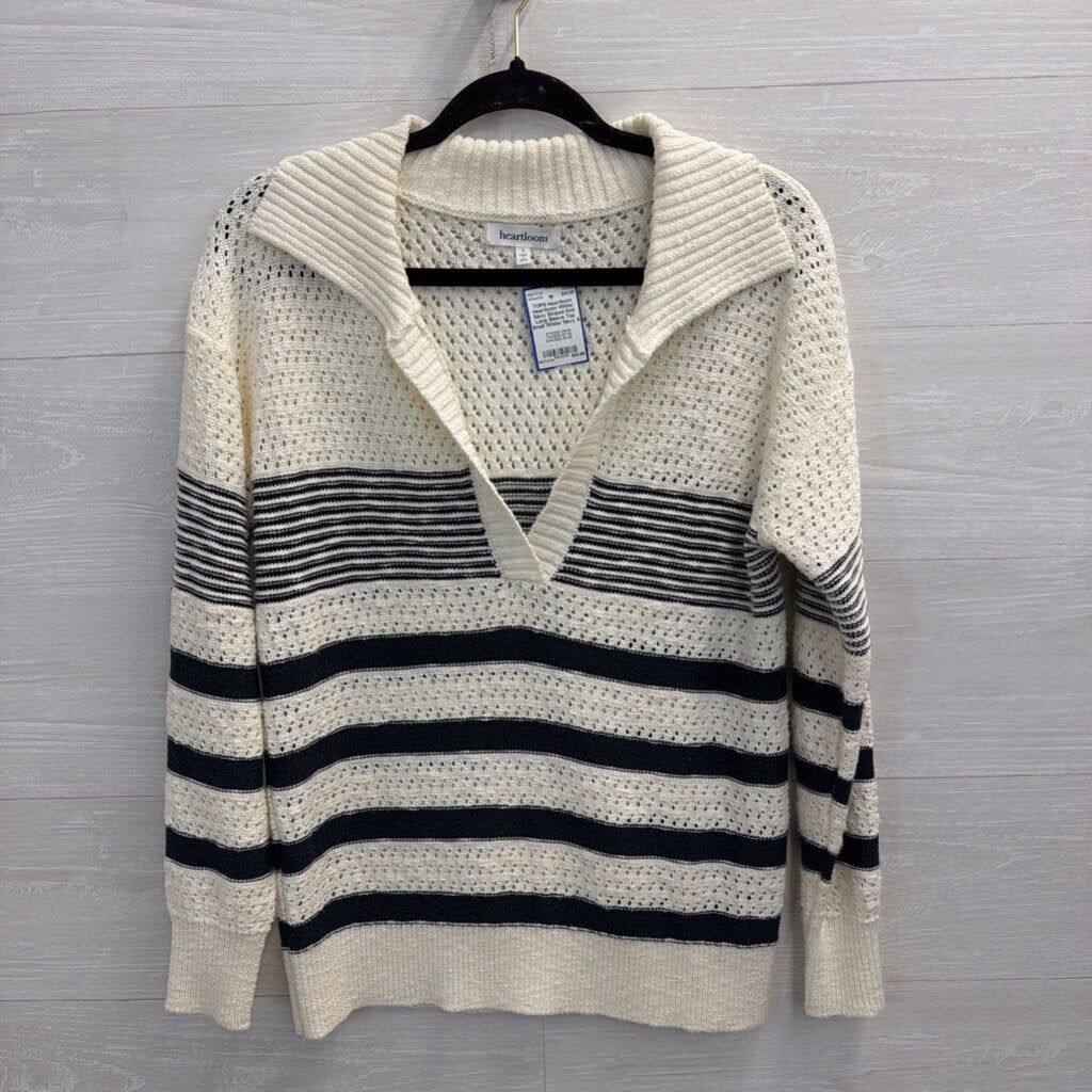 Heartloom White/ Navy Striped Knit Long Sleeve Top Small