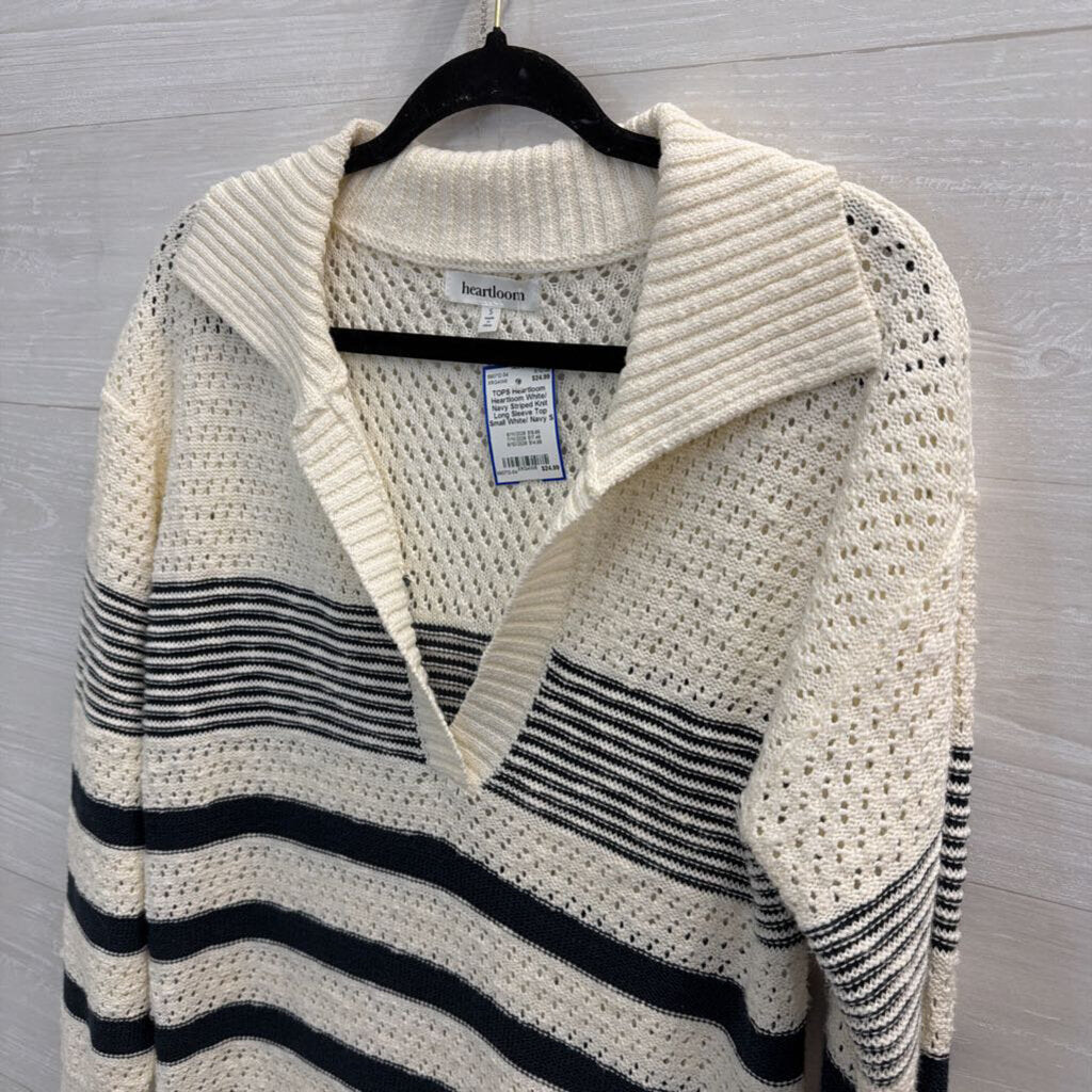 Heartloom White/ Navy Striped Knit Long Sleeve Top Small
