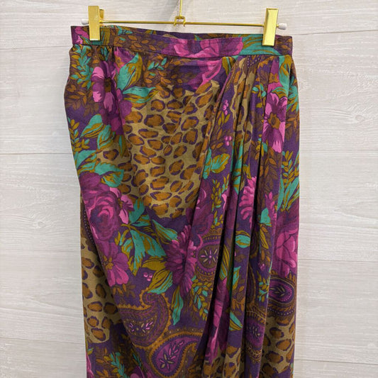 Vintage Miss O by Oscar de la Renta Purple/ Brown Print Wrap Maxi Skirt Small