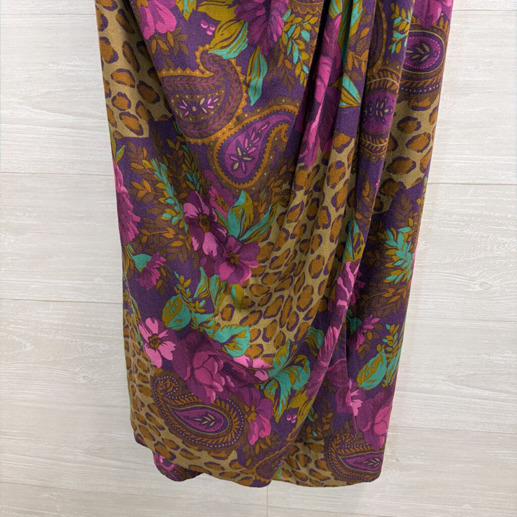 Vintage Miss O by Oscar de la Renta Purple/ Brown Print Wrap Maxi Skirt Small