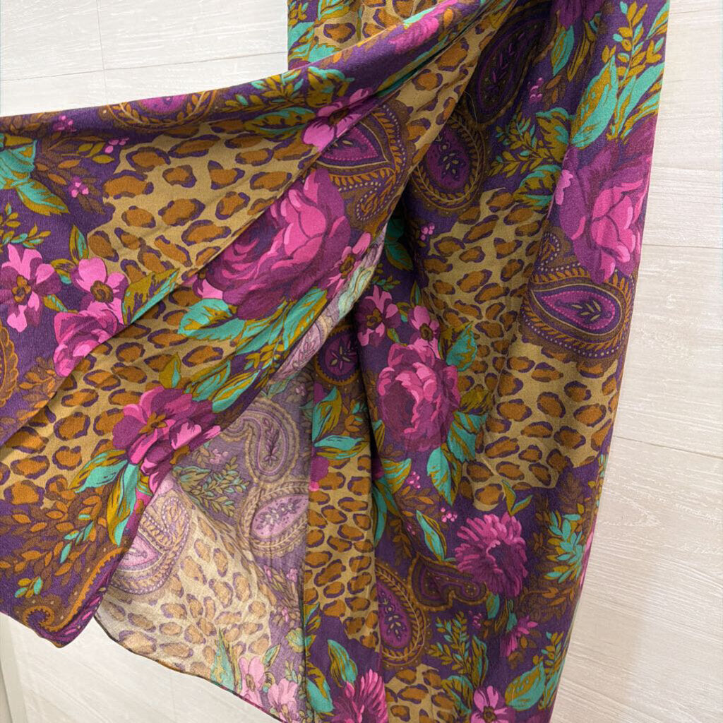 Vintage Miss O by Oscar de la Renta Purple/ Brown Print Wrap Maxi Skirt Small