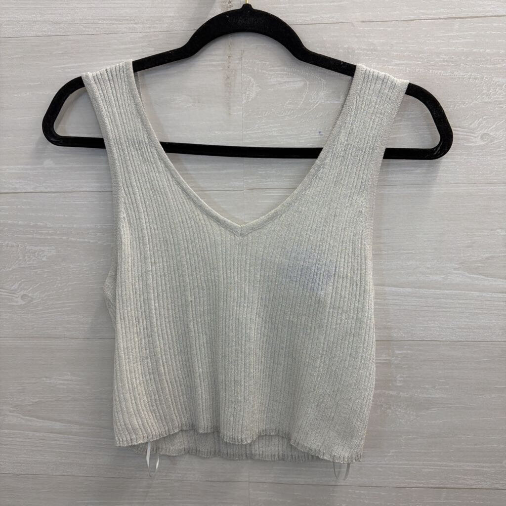 House of Harlow Grey/ Silver Thread Knit Cropped Tank Top Small