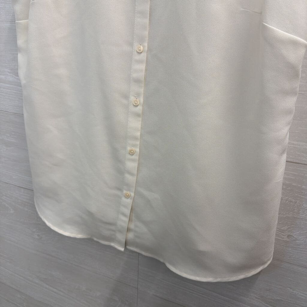 Loft White Sleeveless Beaded Collar Button Down Top Large Petite