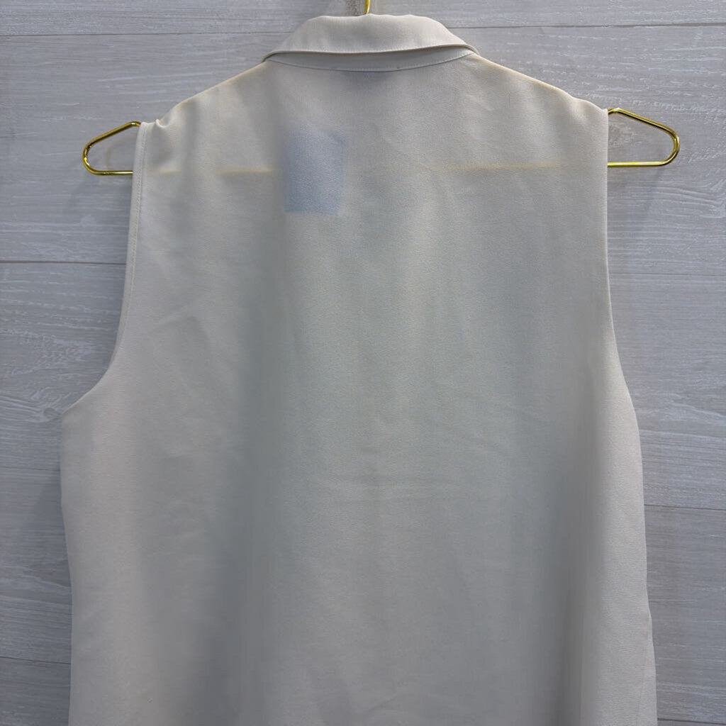 Loft White Sleeveless Beaded Collar Button Down Top Large Petite
