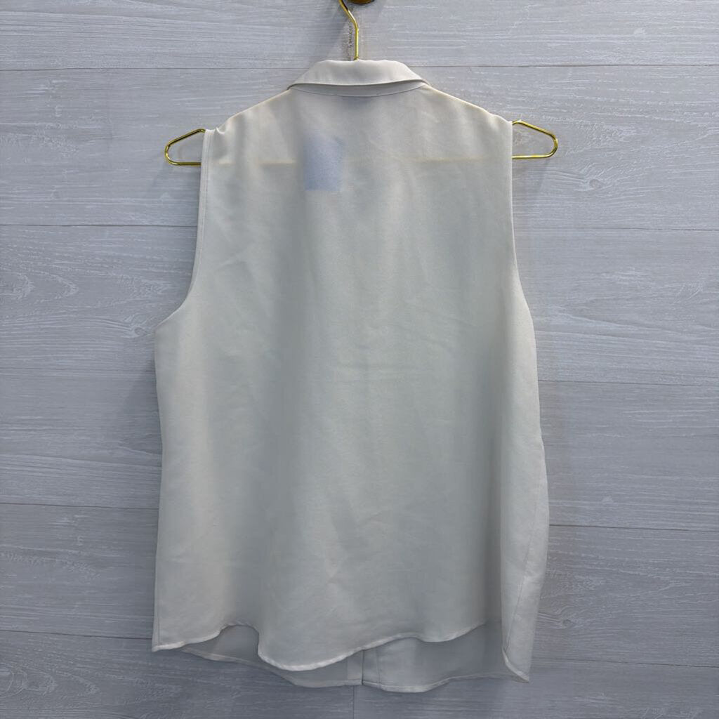 Loft White Sleeveless Beaded Collar Button Down Top Large Petite