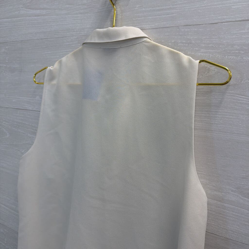 Loft White Sleeveless Beaded Collar Button Down Top Large Petite