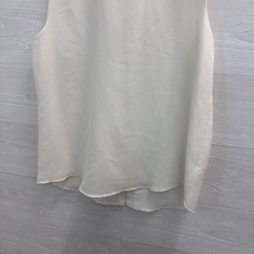 Loft White Sleeveless Beaded Collar Button Down Top Large Petite