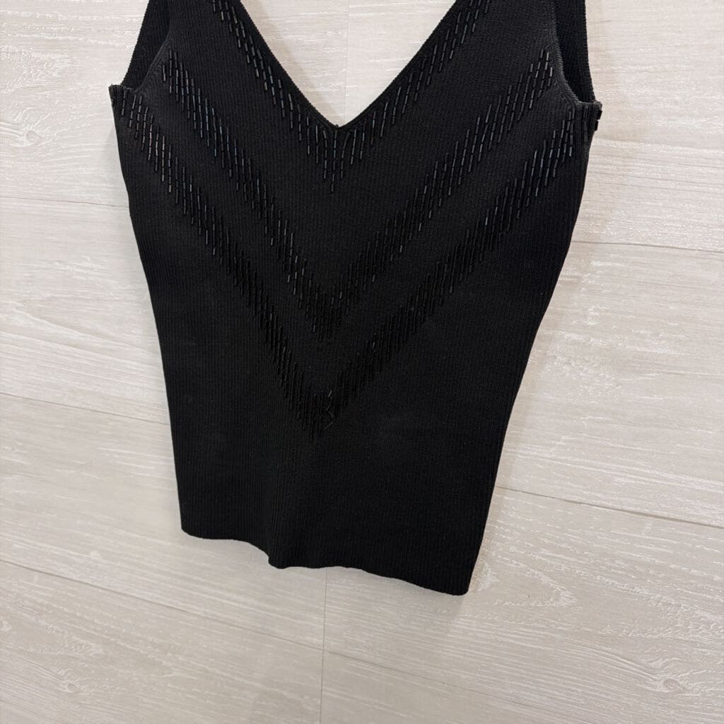 Cache Black Knit Beaded Tank Top Medium
