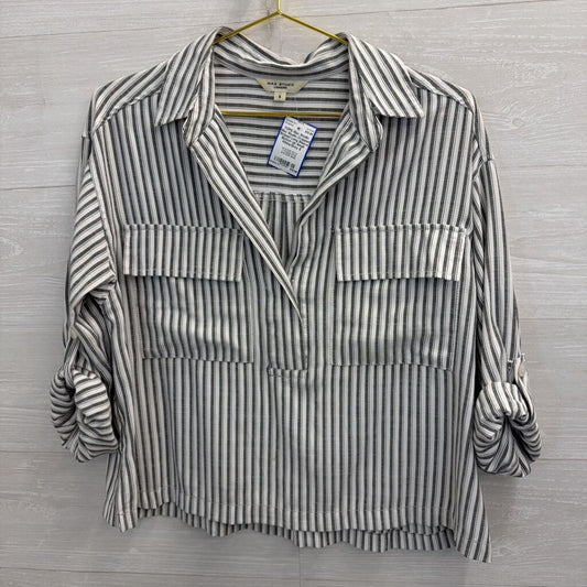 Max Studio Cropped Striped Long Sleeve Button Up Small