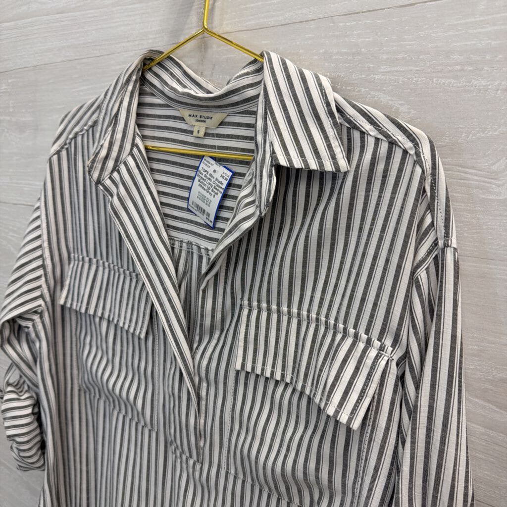 Max Studio Cropped Striped Long Sleeve Button Up Small