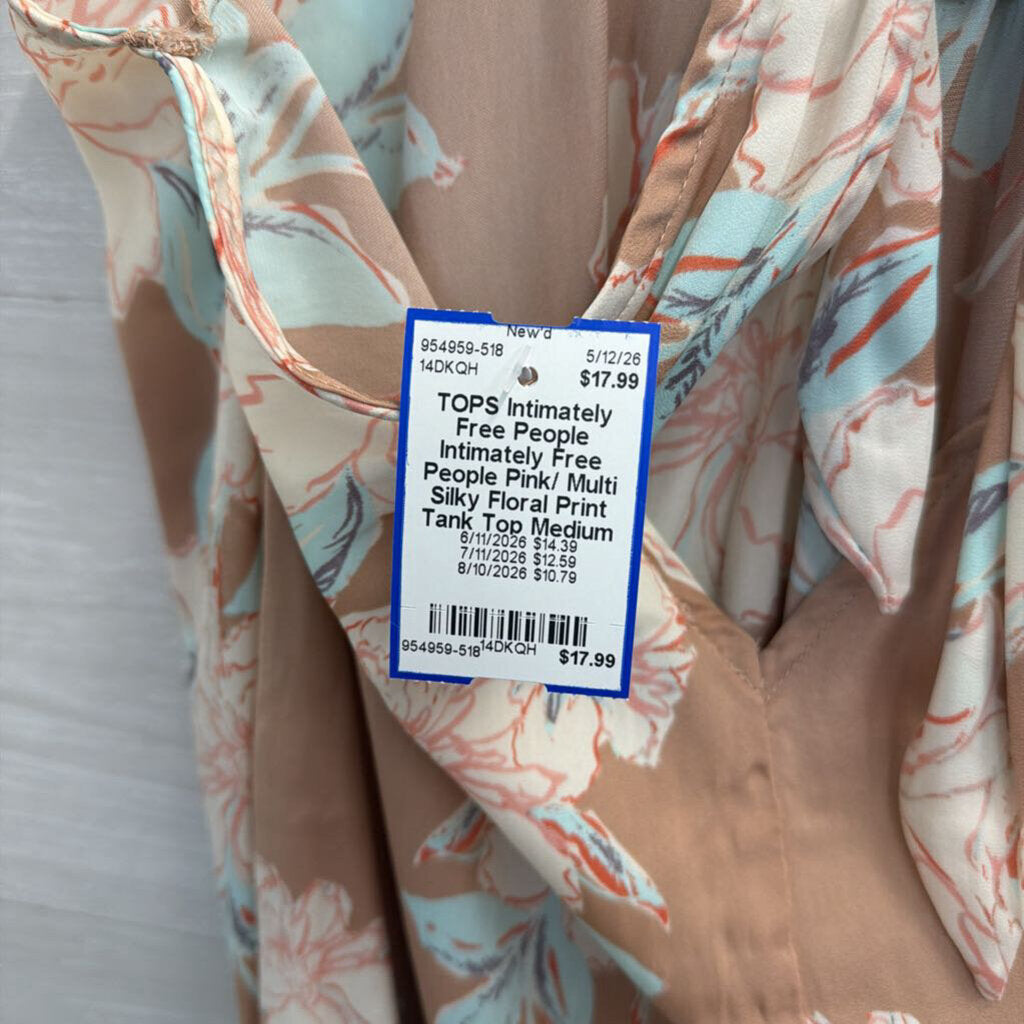 Intimately Free People Pink/ Multi Silky Floral Print Tank Top Medium