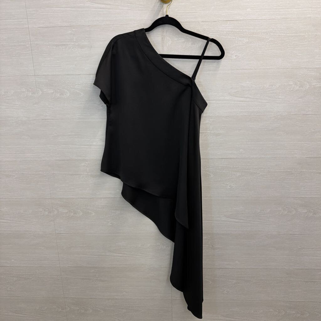 Abbey Glass Black One Shoulder Asymmetrical Top Small