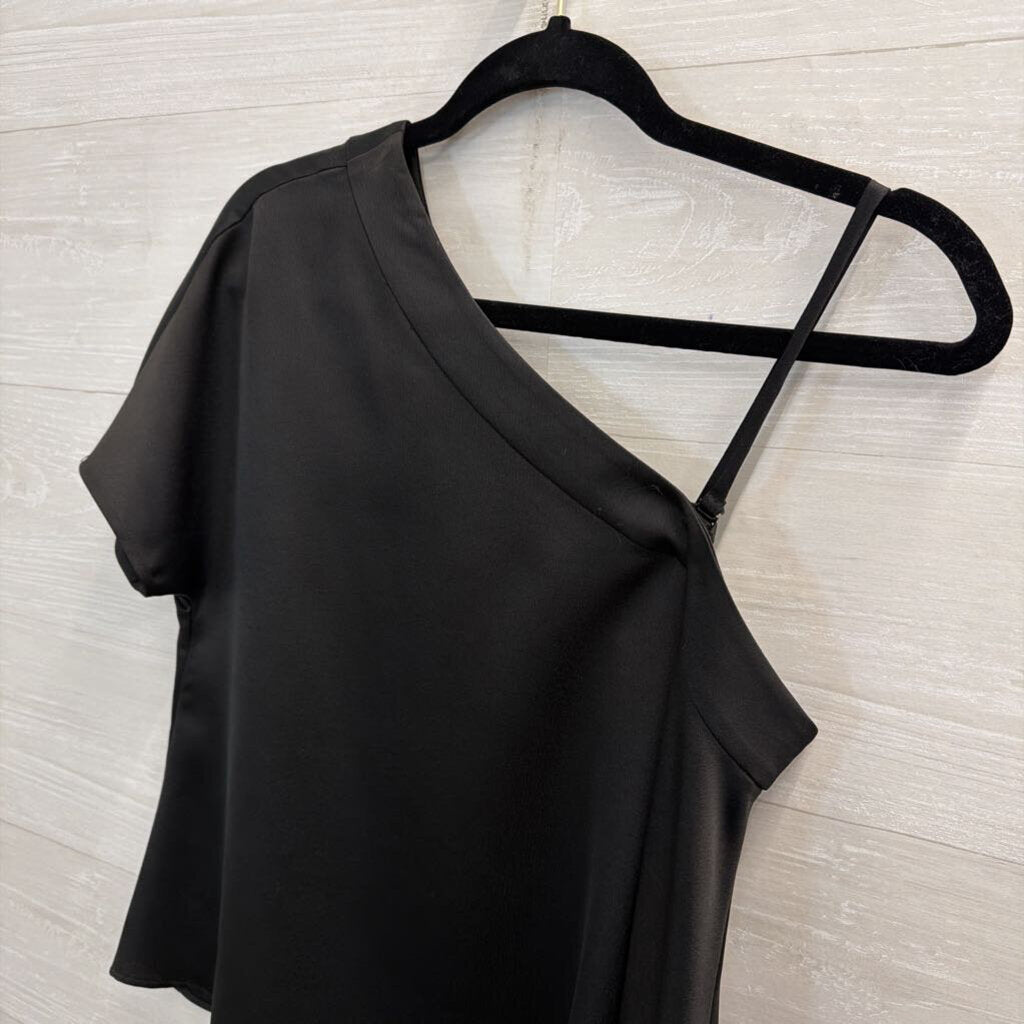 Abbey Glass Black One Shoulder Asymmetrical Top Small