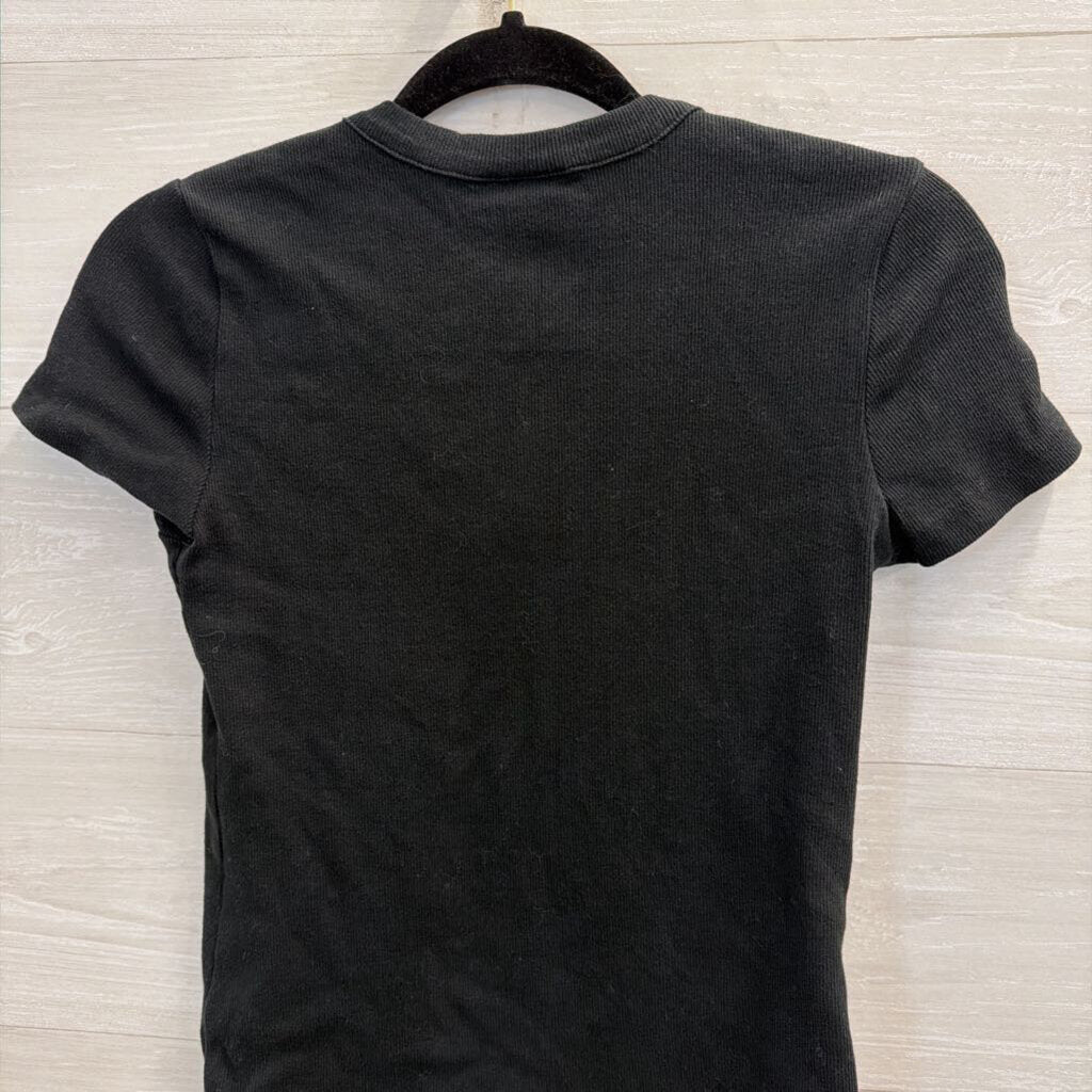 Black Short Sleeve Button Front Top Medium