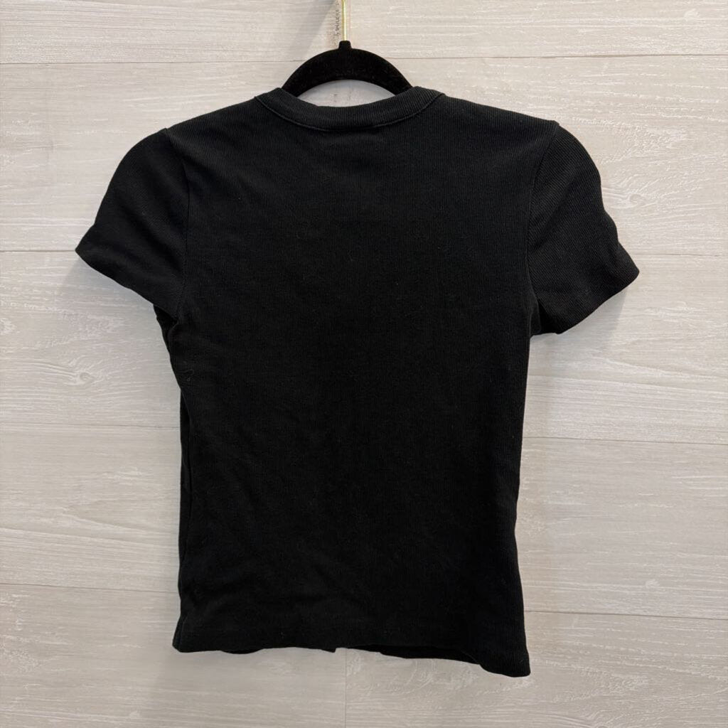 Black Short Sleeve Button Front Top Medium