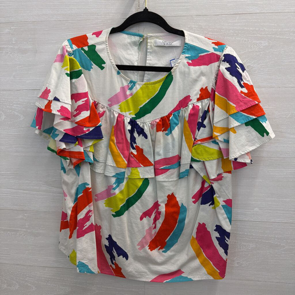 Crosby White/ Multi Bright Print Short Sleeve Top Large
