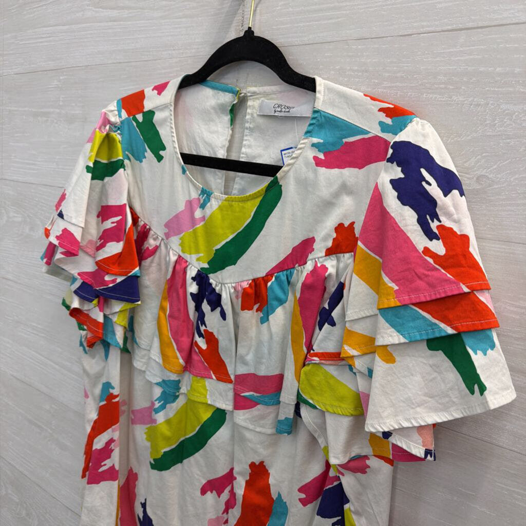 Crosby White/ Multi Bright Print Short Sleeve Top Large