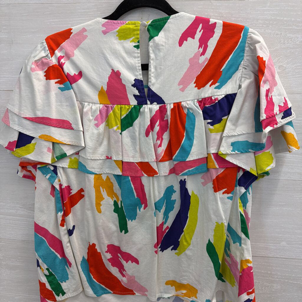 Crosby White/ Multi Bright Print Short Sleeve Top Large