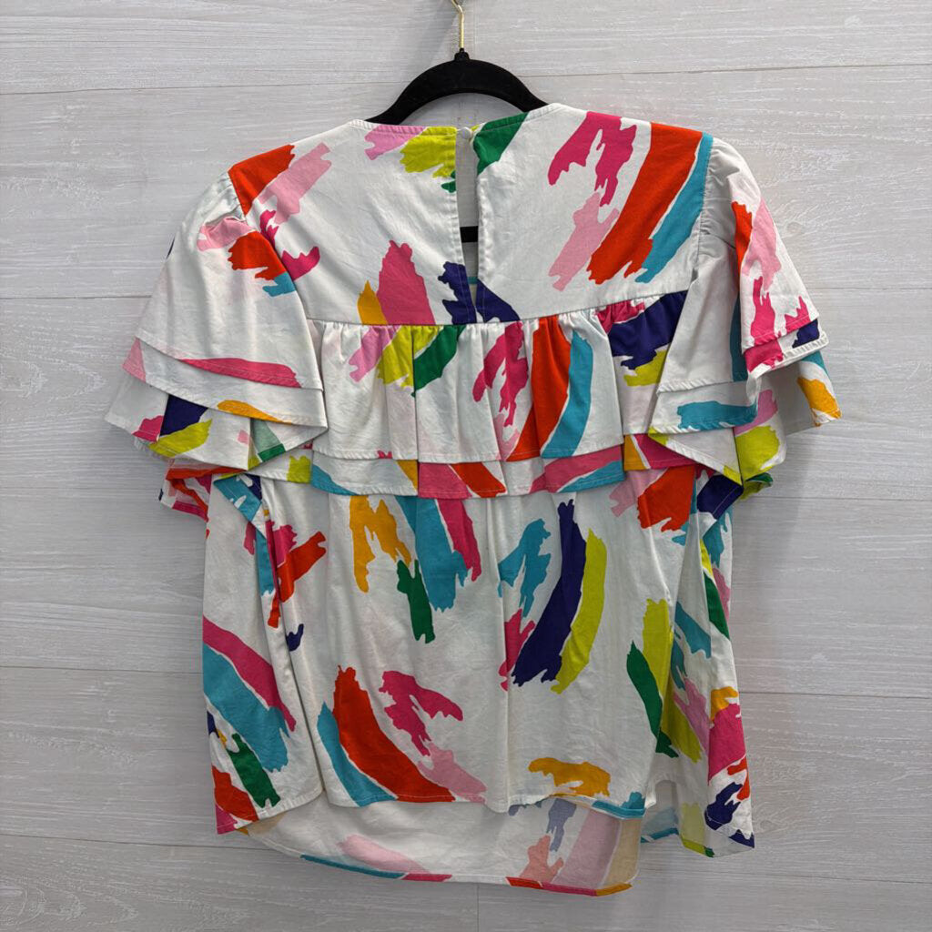 Crosby White/ Multi Bright Print Short Sleeve Top Large