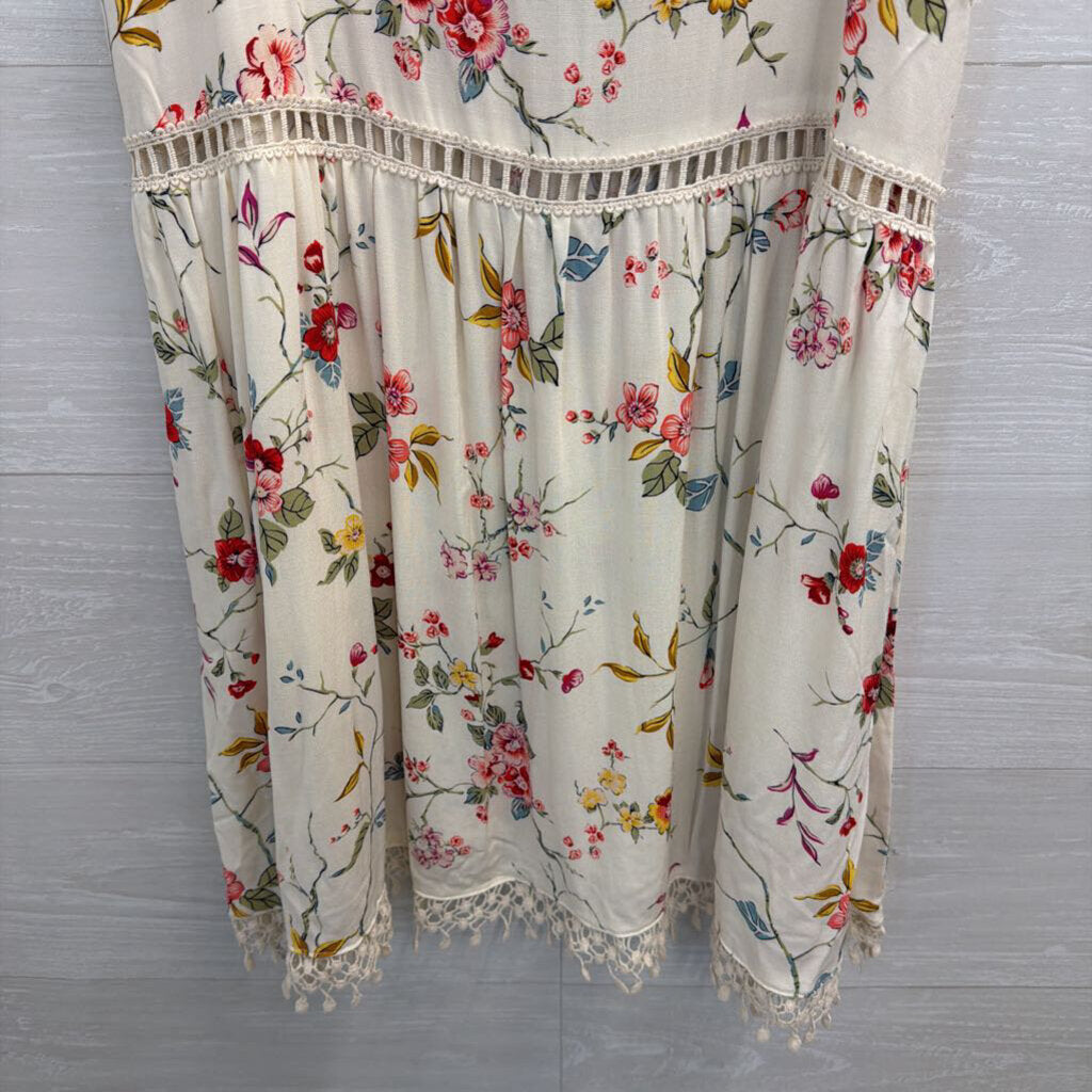 Love Tree White/ Multi Floral Print Mini Dress Medium