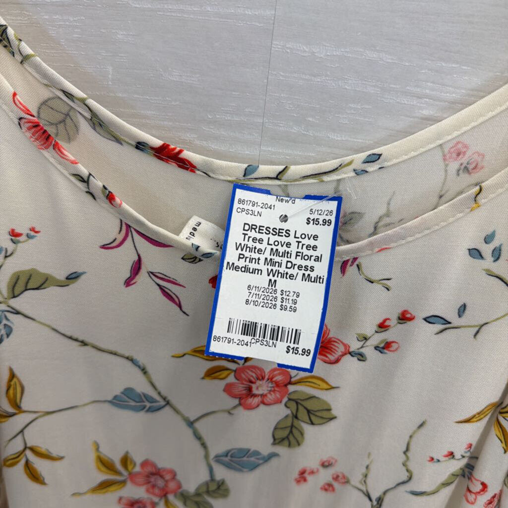 Love Tree White/ Multi Floral Print Mini Dress Medium