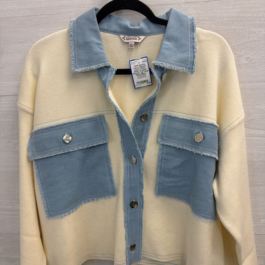Nanette Lepore White/ Denim Cropped Shacket Top Large