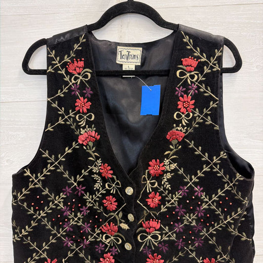Vintage TanTrums Black/ Mutli Embroidered Vest Top Large