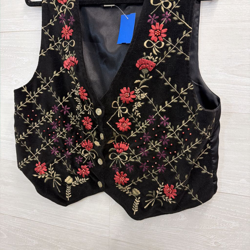 Vintage TanTrums Black/ Mutli Embroidered Vest Top Large