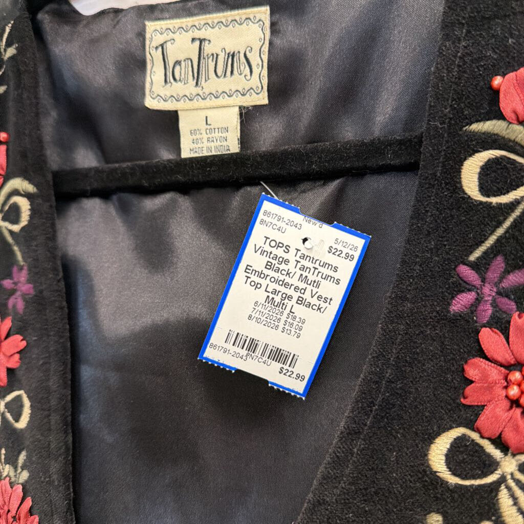Vintage TanTrums Black/ Mutli Embroidered Vest Top Large