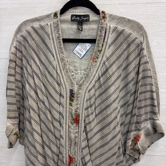 Gretty Zueger Grey Striped Print Short Sleeve Boxy Top Small