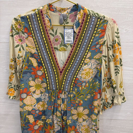 Blank London Cream/ Multi Floral Print Puff Sleeve Top Medium