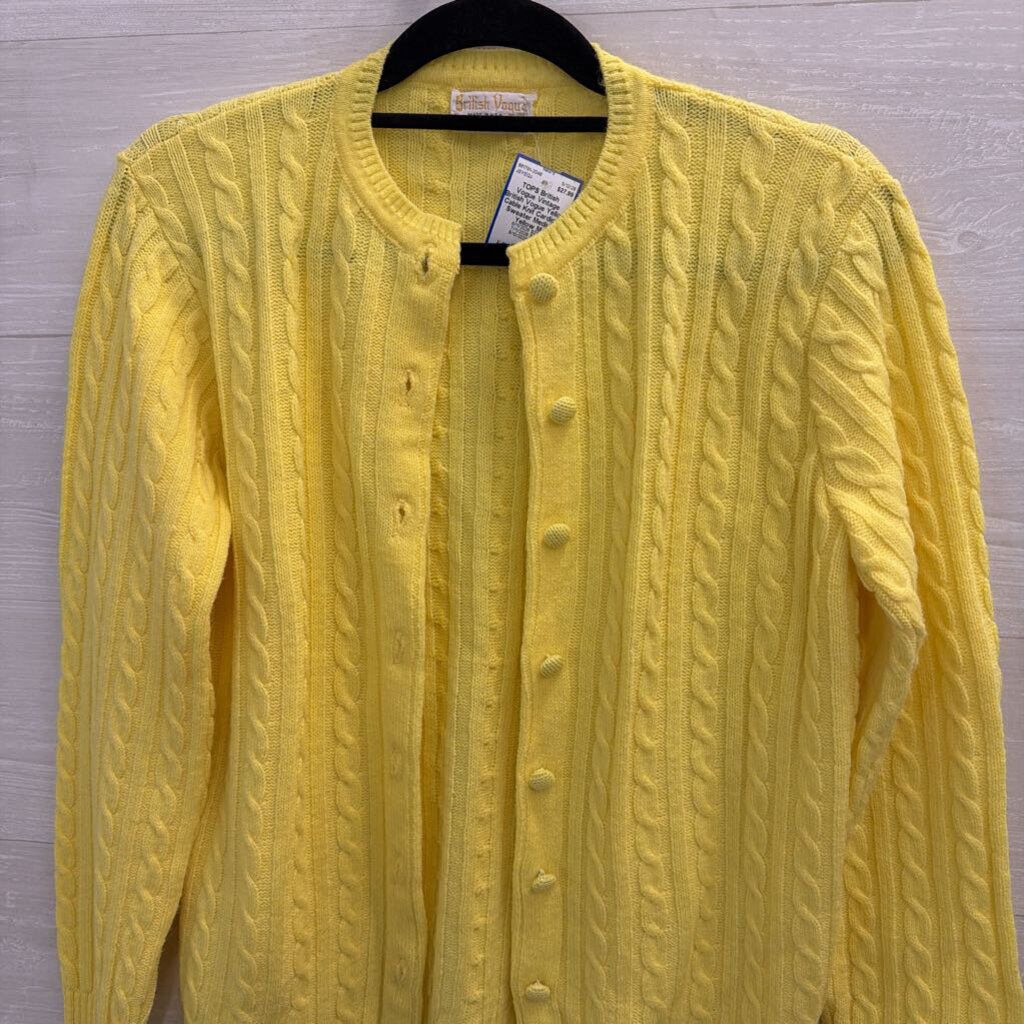 Vintage British Vogue Yellow Cable Knit Cardigan Sweater Medium