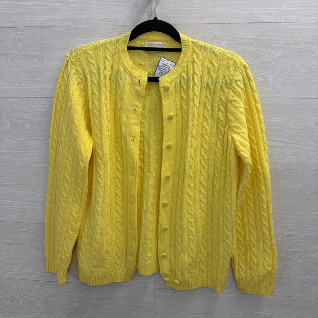 Vintage British Vogue Yellow Cable Knit Cardigan Sweater Medium