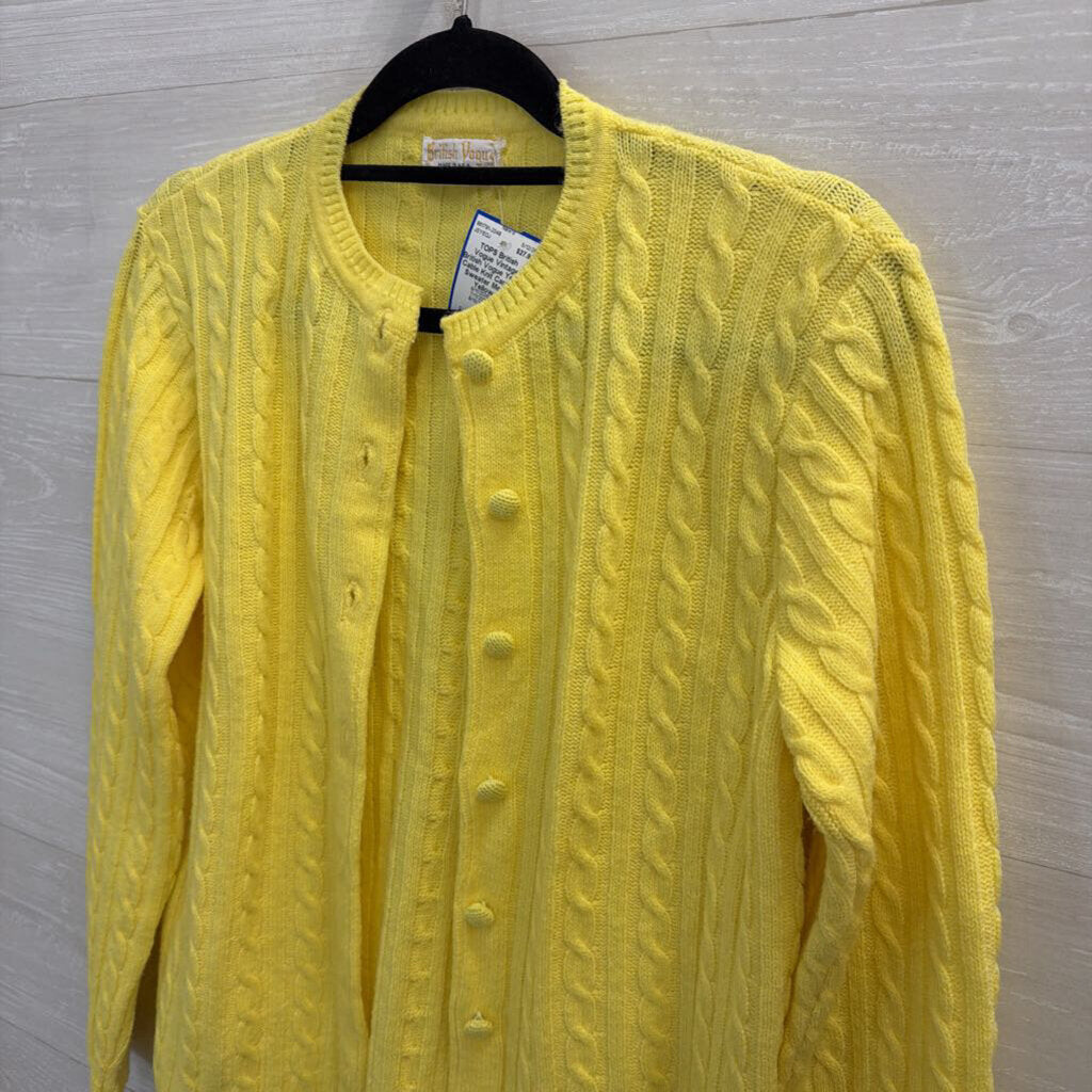 Vintage British Vogue Yellow Cable Knit Cardigan Sweater Medium