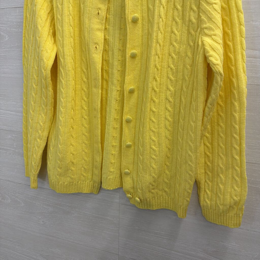 Vintage British Vogue Yellow Cable Knit Cardigan Sweater Medium