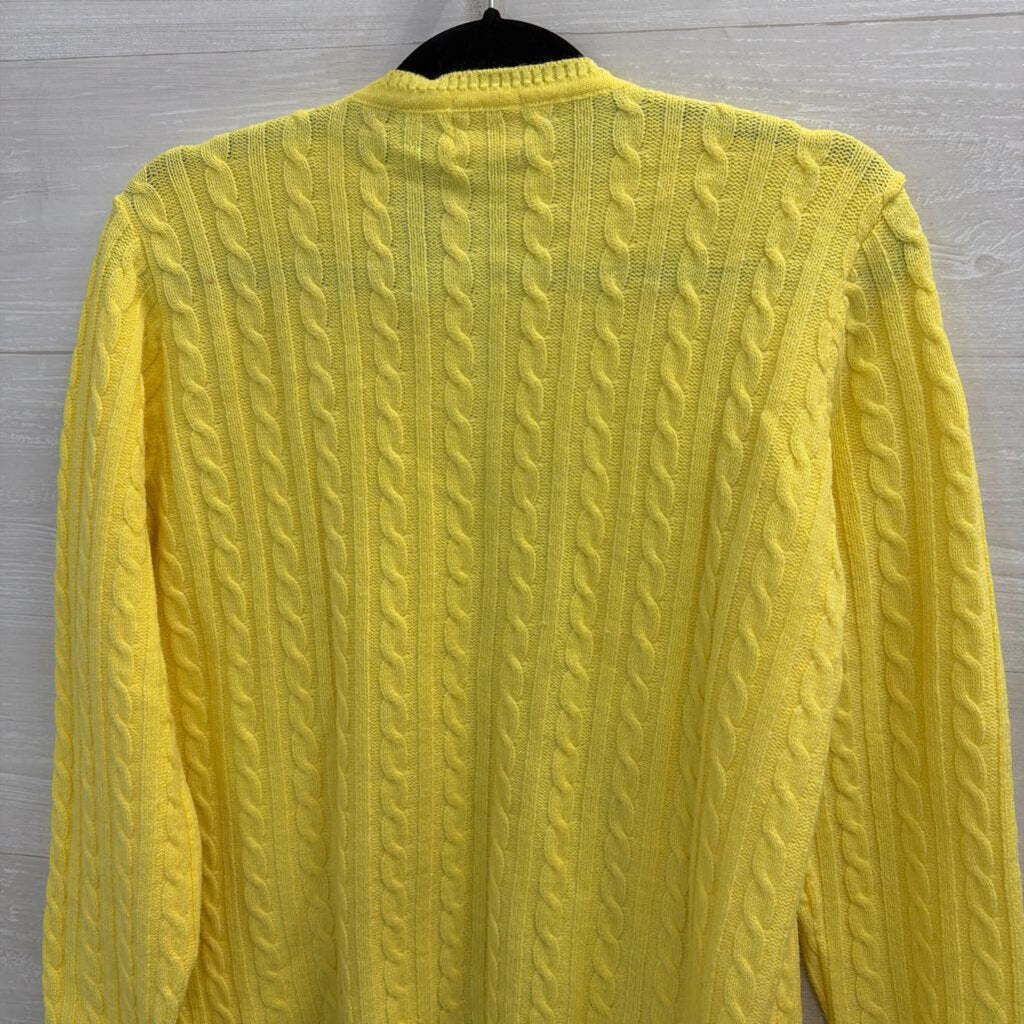 Vintage British Vogue Yellow Cable Knit Cardigan Sweater Medium