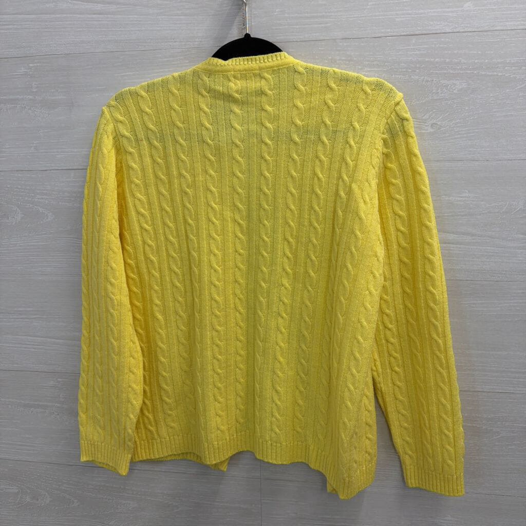Vintage British Vogue Yellow Cable Knit Cardigan Sweater Medium
