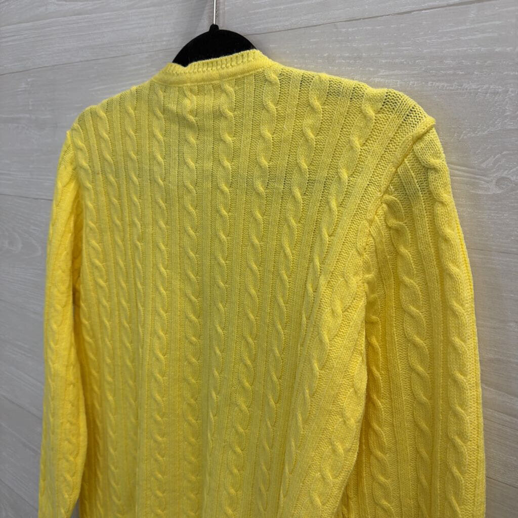 Vintage British Vogue Yellow Cable Knit Cardigan Sweater Medium