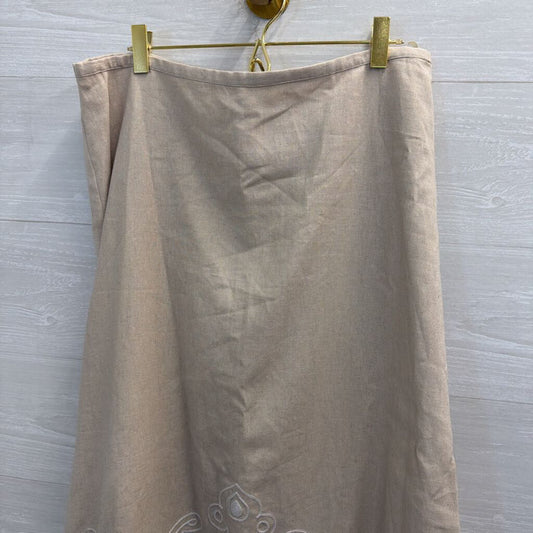Vintage Carole Little Beige/ White Linen Blend Embroidered Detail Maxi Skirt 10
