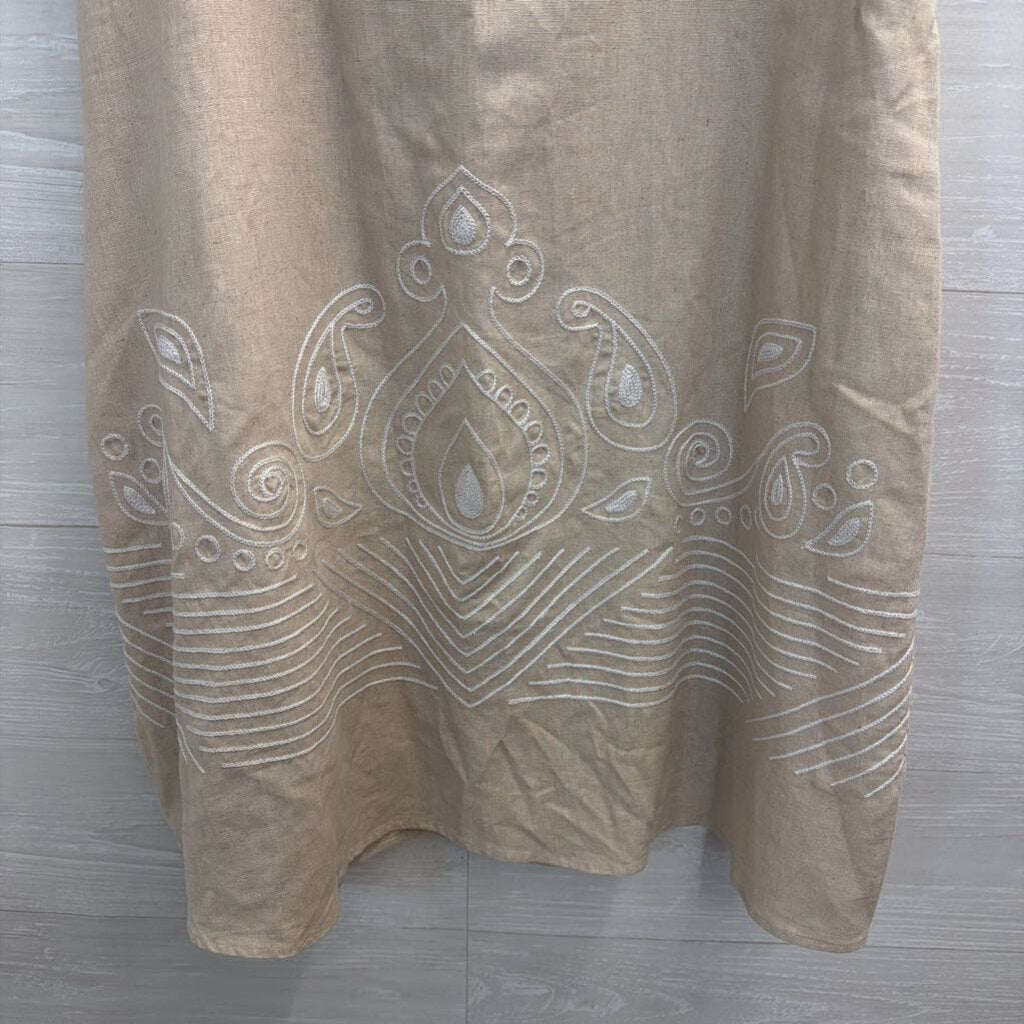 Vintage Carole Little Beige/ White Linen Blend Embroidered Detail Maxi Skirt 10