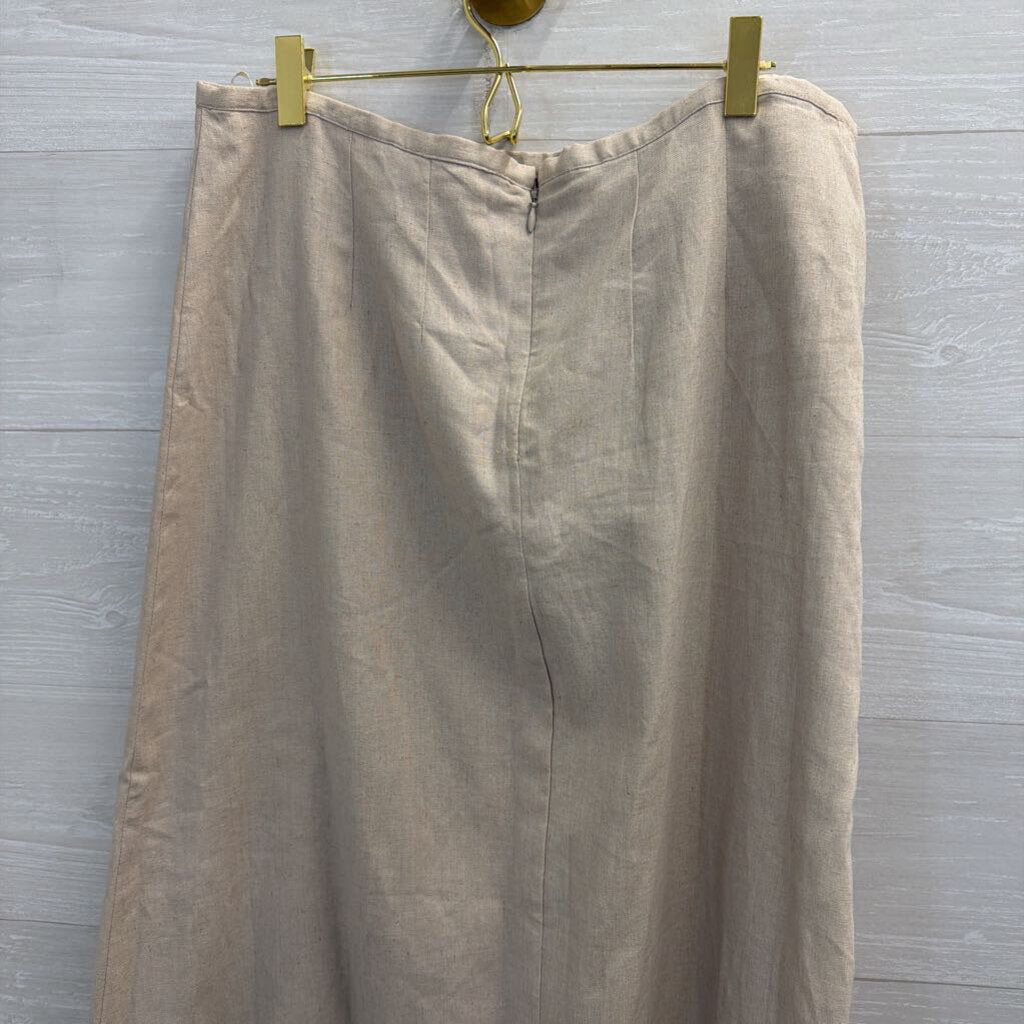 Vintage Carole Little Beige/ White Linen Blend Embroidered Detail Maxi Skirt 10