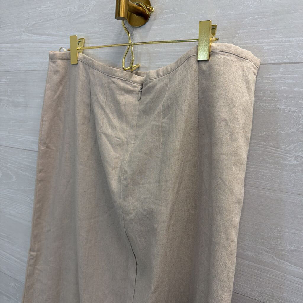 Vintage Carole Little Beige/ White Linen Blend Embroidered Detail Maxi Skirt 10